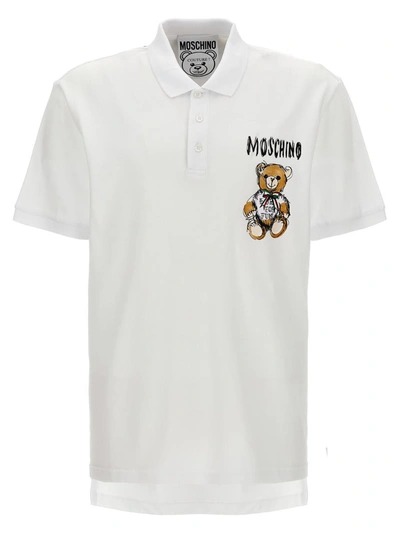 Shop Moschino 'archive Teddy' Polo Shirt In White