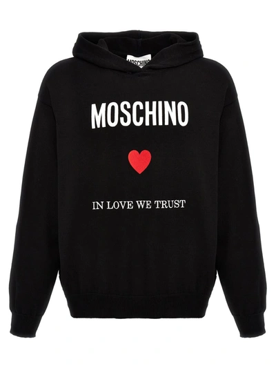 Shop Moschino 'in Love We Trust' Hoodie In Black
