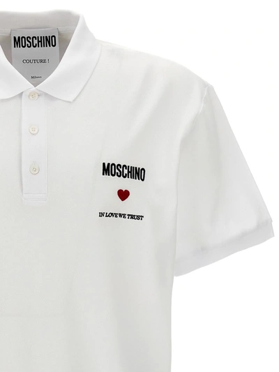Shop Moschino 'in Love We Trust' Polo Shirt In White