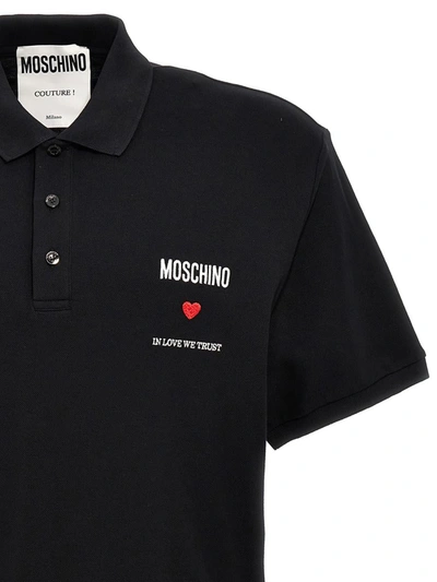 Shop Moschino 'in Love We Trust' Polo Shirt In Black
