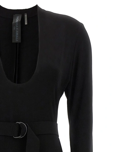 Shop Norma Kamali Long U-neck Dress In Black