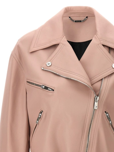 Shop Versace Biker Leather Jacket In Pink