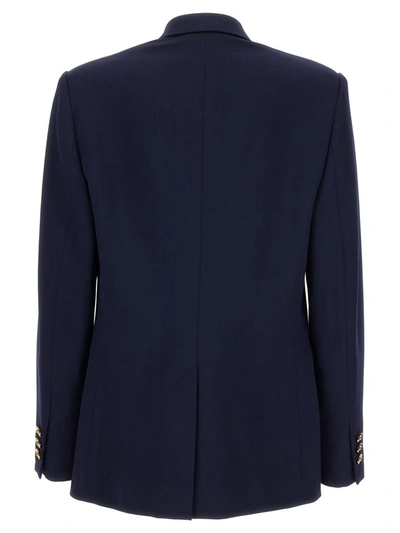 Shop Versace Double-breasted Blazer In Blue