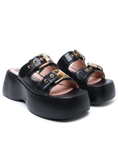 Shop Moschino Black Leather Slippers