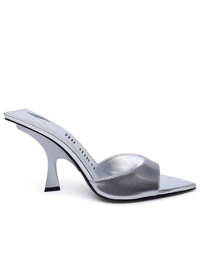 Shop Attico The  Silver Shiny Leather Slippers