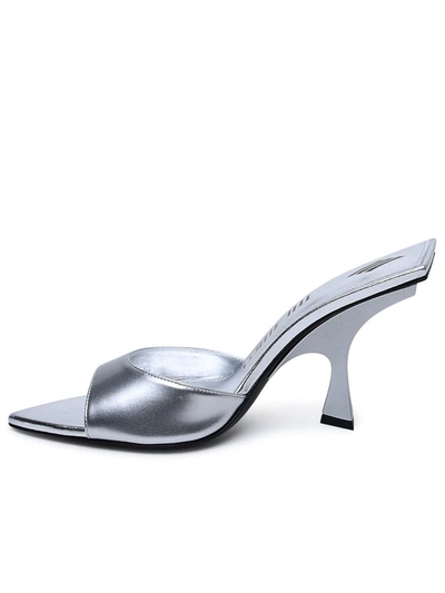 Shop Attico The  Silver Shiny Leather Slippers