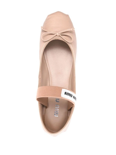 Shop Miu Miu Logo-print Leather Ballerina Shoes In Ninfea