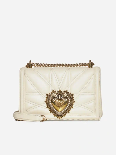 Shop Dolce & Gabbana Devotion Quilted Nappa Leather Medium Bag In Butter