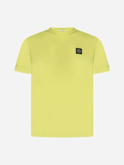 Shop Stone Island Logo-patch Cotton T-shirt In Fluorescent Yellow