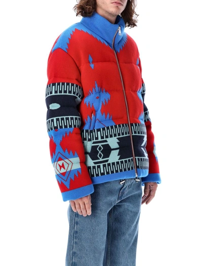 Shop Alanui Icon Jacquard Puffer Jacket In Red Multicolor