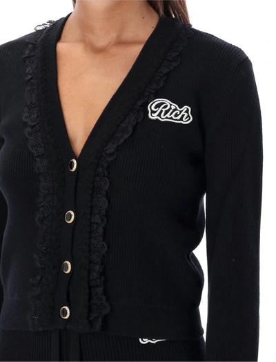 Shop Alessandra Rich Wool Blend Knitted Cardigan In Black