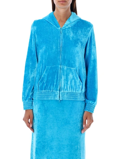 Shop Balenciaga Paris Strass Zip-up Hoodie Fitted In Blue