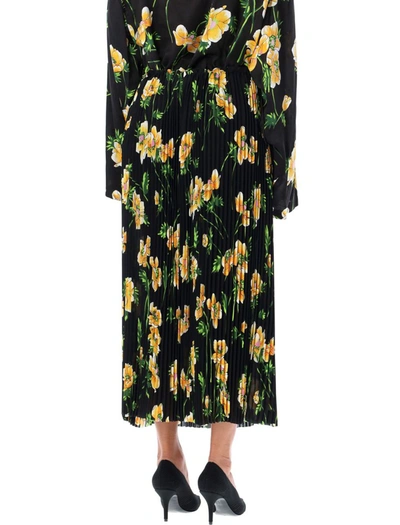 Shop Balenciaga Pleated Floral Skirt In Black/yellow