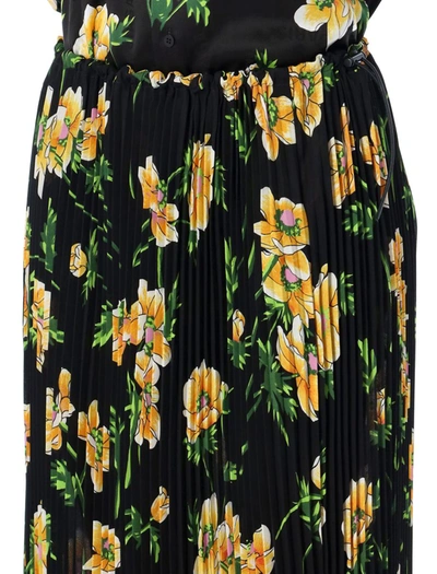 Shop Balenciaga Pleated Floral Skirt In Black/yellow