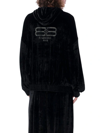 Shop Balenciaga Velvet Hoodie In Black