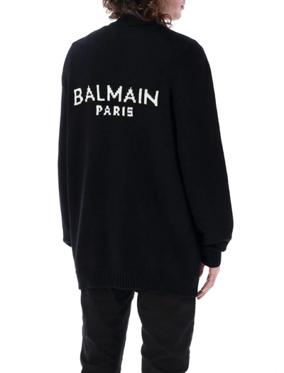 Shop Balmain Cardigan Logo Back In Black