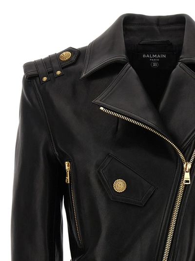 Shop Balmain Cropped Leather Nail In Black