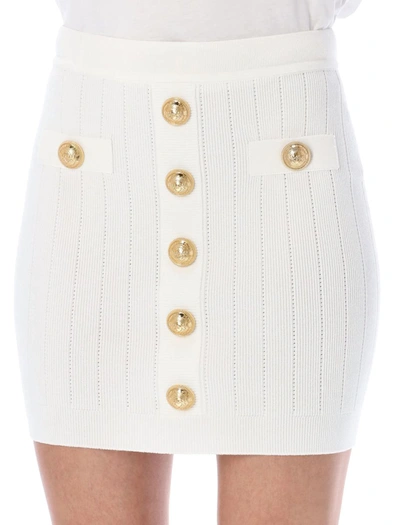 Shop Balmain Knit Skirt With Buttons In White