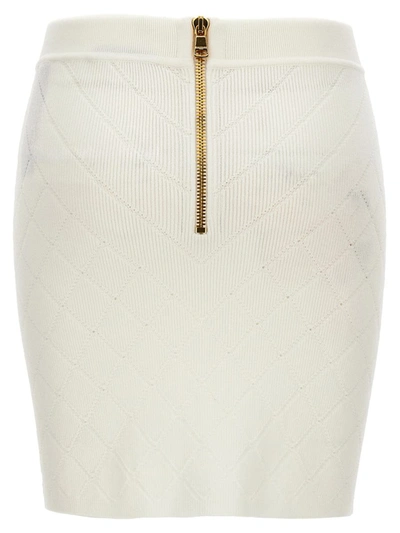 Shop Balmain Logo Button Knitted Skirt In White