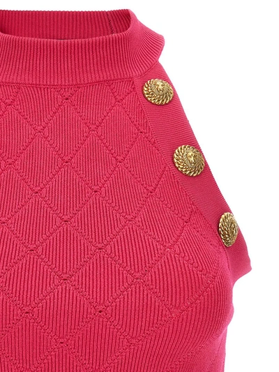 Shop Balmain Logo Button Top In Fuchsia