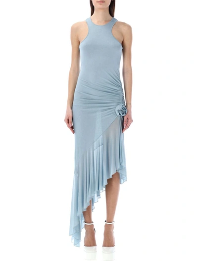 Shop Blumarine 3d Rose Midi Dress In Blue