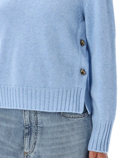 Shop Bottega Veneta Knit Btn Side Sweater In Blue