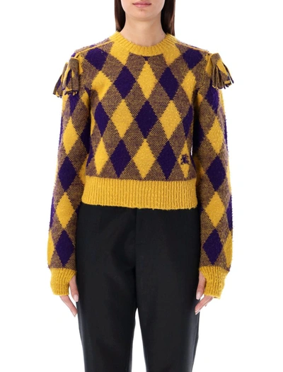 Shop Burberry Argyle Wool Sweater In Yellow Purple