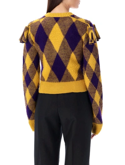 Shop Burberry Argyle Wool Sweater In Yellow Purple