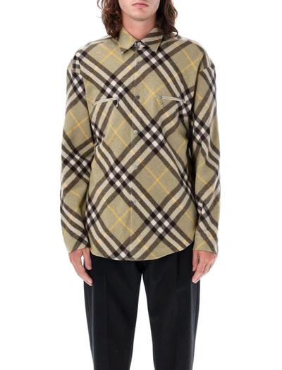 Shop Burberry Check Wool Blend Overshirt In Hunter Check