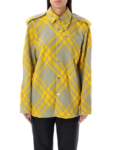 Shop Burberry Check Wool Blend Shirt In Hunter Yellow Check