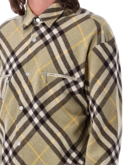Shop Burberry Check Wool Blend Overshirt In Hunter Check