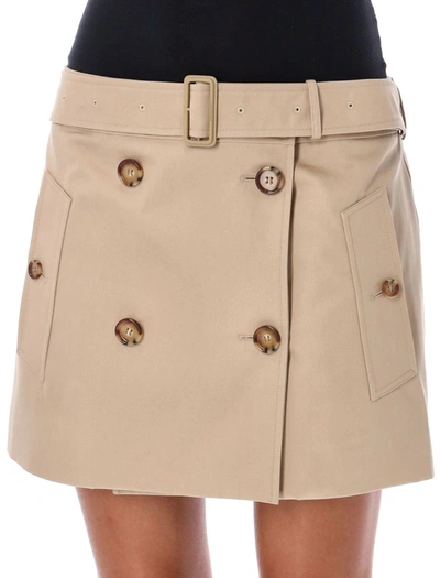 Shop Burberry Cotton Gabardine Mini Trench Skirt In Soft Fawn Beige