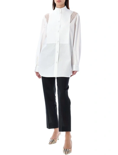 Shop Burberry Lace Trim Shirt In Optic White