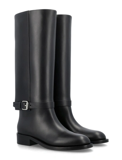 Shop Burberry Leather Horse Boots In Black