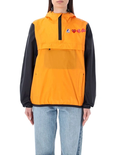 Shop Comme Des Garçons Play Bicolor Waterproof Hooded Jacket In Orange Black