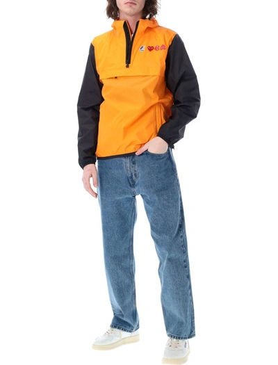 Shop Comme Des Garçons Play Bicolor Waterproof Hooded Jacket In Orange Black