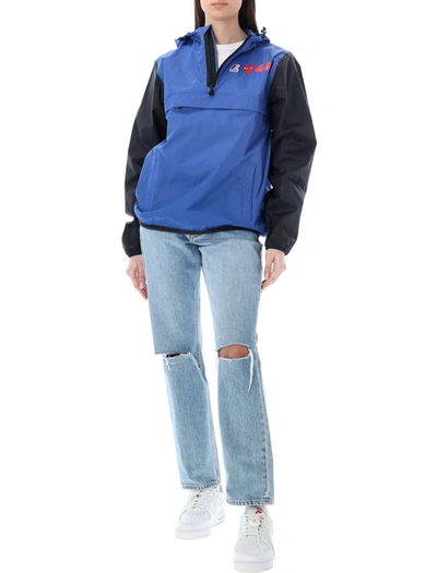 Shop Comme Des Garçons Play Bicolor Waterproof Hooded Jacket In Blue Black