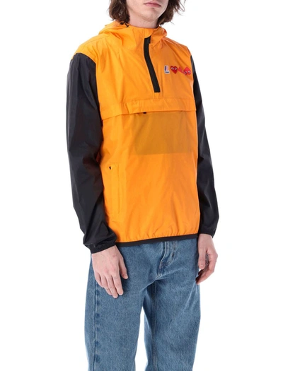 Shop Comme Des Garçons Play Bicolor Waterproof Hooded Jacket In Orange Black