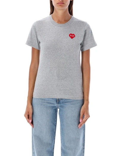 Shop Comme Des Garçons Play Pixel Red Heart T-shirt In Grey