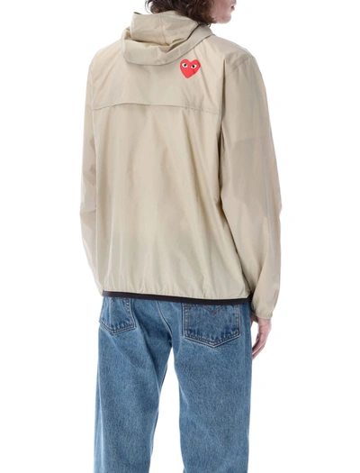 Shop Comme Des Garçons Play Waterproof Hooded Jacket In Beige