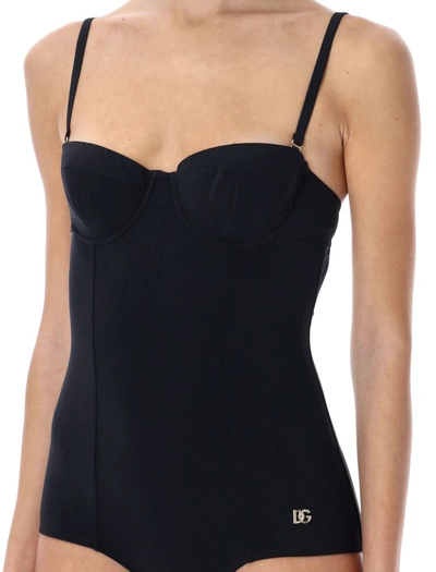 Shop Dolce & Gabbana Balconette One-piece Swimsuit In Black