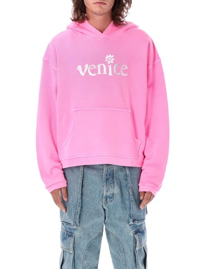 Shop Erl Silver Printed Venice Hoodie In Pink