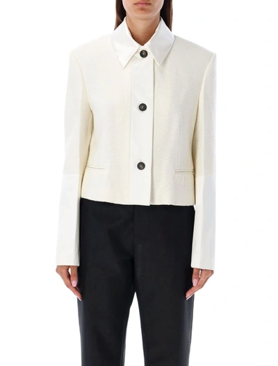 Shop Ferragamo Short Jacket With Satin Inserts In White