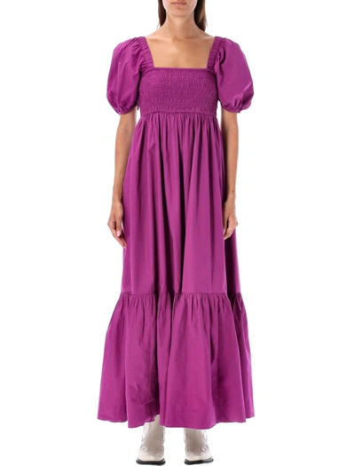 Shop Ganni Poplin Smock Maxi Dress In Purple Wine