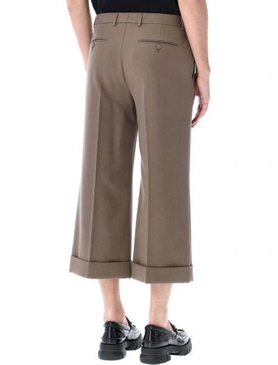 Shop Gucci Textured Gabardine Cropped Trouser In Taupe