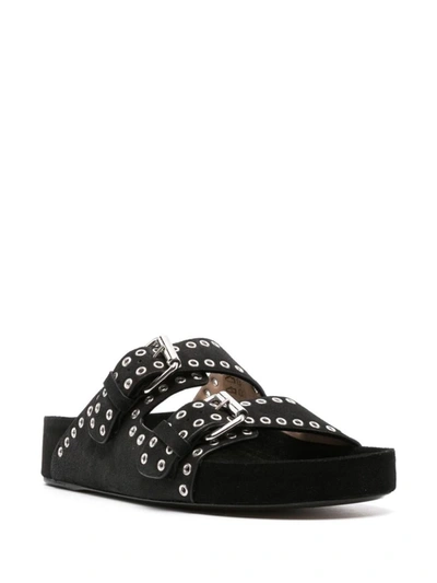 Shop Isabel Marant Lennyo Eyelet-embellished Sandals In Faded Black