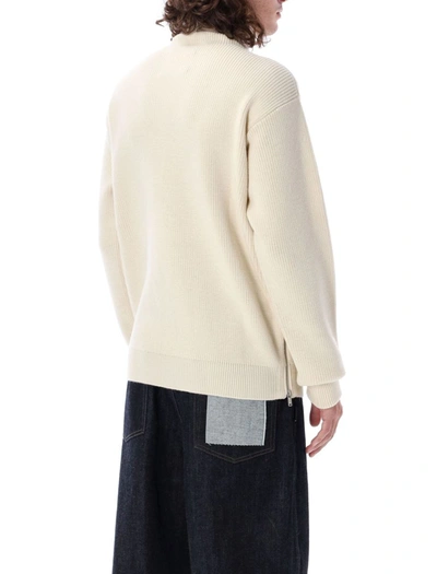 Shop Jil Sander High Neck Sweater Zip Side In Natural