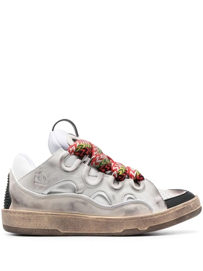 Shop Lanvin Chunky Leather Curb Sneakers In White
