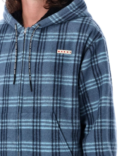 Marni Logo-patch Check-print Jacket In Blue Check