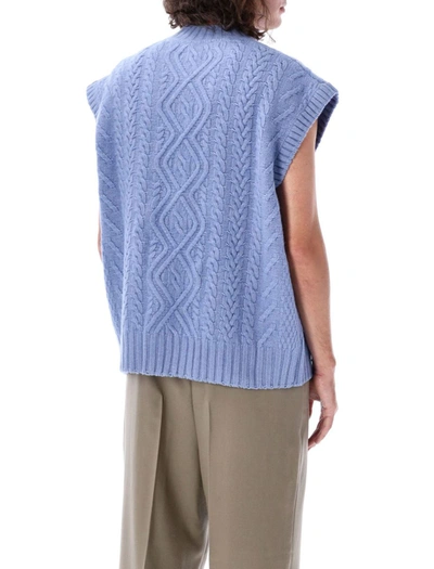 Shop Martine Rose Boiled Cable V-neck Vest In Blue